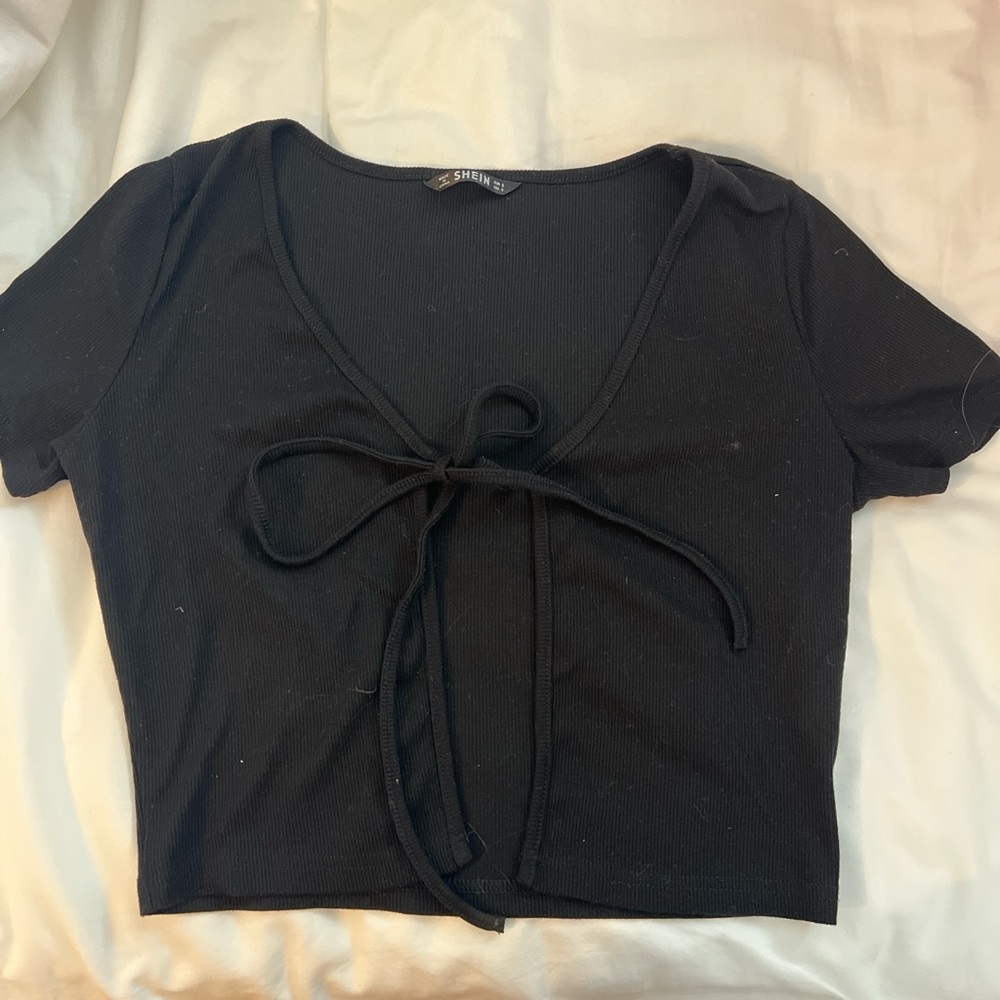 SHEIN Elegant Black Tie-Front Blouse